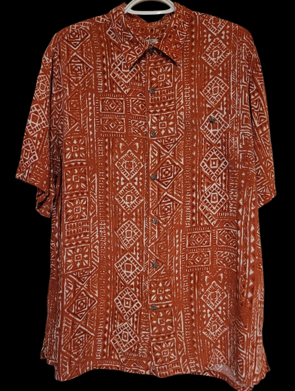 Batik Bay Mens Hawiian Button Front Shirt Large Rust Red Front Pocket 100% Rayon